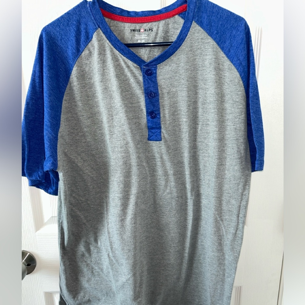 Swiss Alps Blue and Gray Henley Shirt, Men’s Size XXL